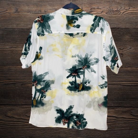 Distortion Men's Hawaiian Shirt Medium Print Button-Up Viscose Short Sleeve - Picture 2 of 6